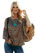 Leopard Print Wide Sleeve V Neck Ruffled Blouse