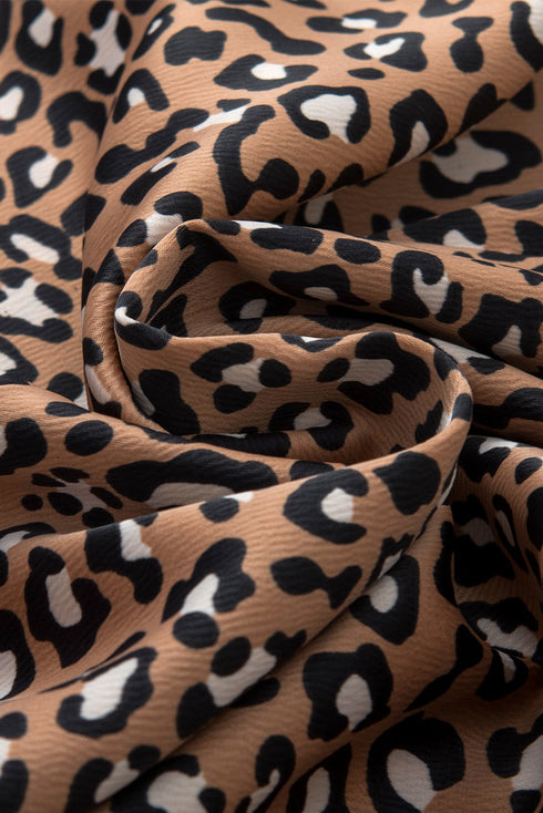 Leopard Print Wide Sleeve V Neck Ruffled Blouse