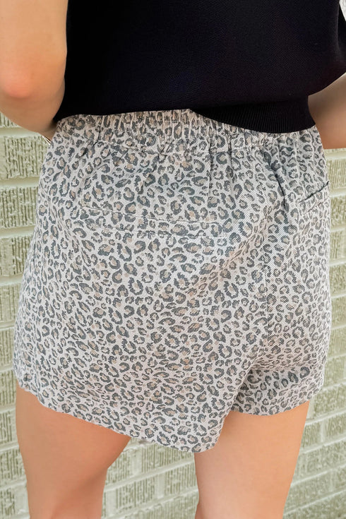 Leopard Print Wrap Front Western Style Denim Shorts