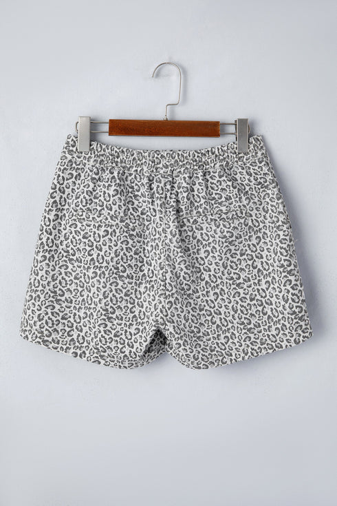 Leopard Print Wrap Front Western Style Denim Shorts