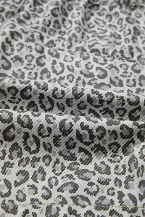 Leopard Print Wrap Front Western Style Denim Shorts