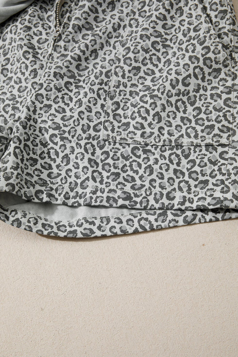 Leopard Print Wrap Front Western Style Denim Shorts