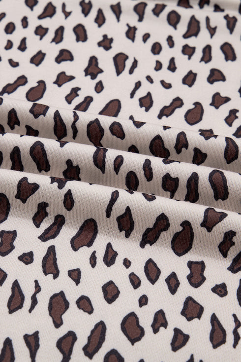 Leopard Print Zip Up Collar Patchwork Shift Mini Dress
