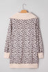 Leopard Print Zip Up Collar Patchwork Shift Mini Dress