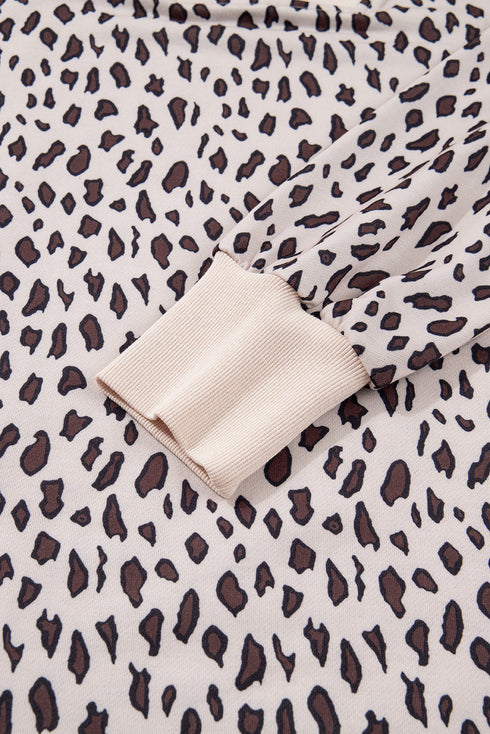 Leopard Print Zip Up Collar Patchwork Shift Mini Dress