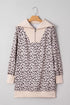 Leopard Print Zip Up Collar Patchwork Shift Mini Dress