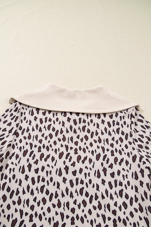 Leopard Print Zip Up Collar Patchwork Shift Mini Dress