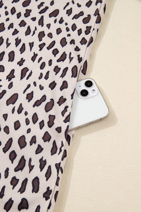 Leopard Print Zip Up Collar Patchwork Shift Mini Dress
