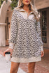 Leopard Print Zip Up Collar Patchwork Shift Mini Dress