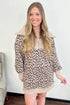 Leopard Print Zip Up Collar Patchwork Shift Mini Dress
