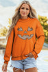 Leopard Pumpkin Face Print Exposed Seam Mock Neck Sweatshirt