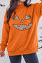 Leopard Pumpkin Face Print Exposed Seam Mock Neck Sweatshirt