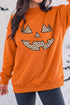 Leopard Pumpkin Face Print Exposed Seam Mock Neck Sweatshirt