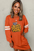 Leopard Pumpkin Graphic Varsity Stripe Long Sleeve Tunic Dress