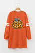 Leopard Pumpkin Graphic Varsity Stripe Long Sleeve Tunic Dress