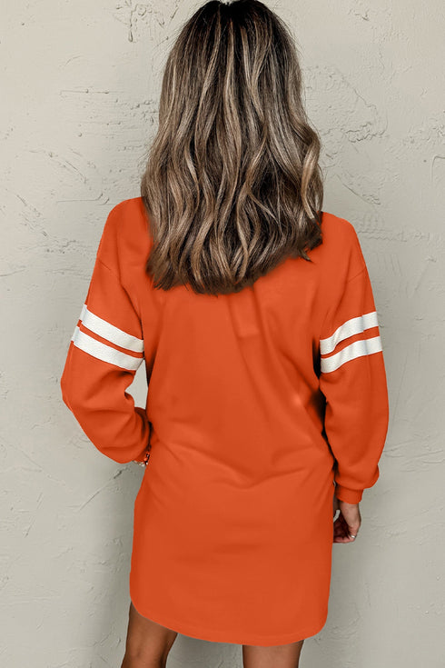 Leopard Pumpkin Graphic Varsity Stripe Long Sleeve Tunic Dress