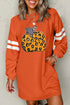 Leopard Pumpkin Graphic Varsity Stripe Long Sleeve Tunic Dress