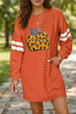 Leopard Pumpkin Graphic Varsity Stripe Long Sleeve Tunic Dress