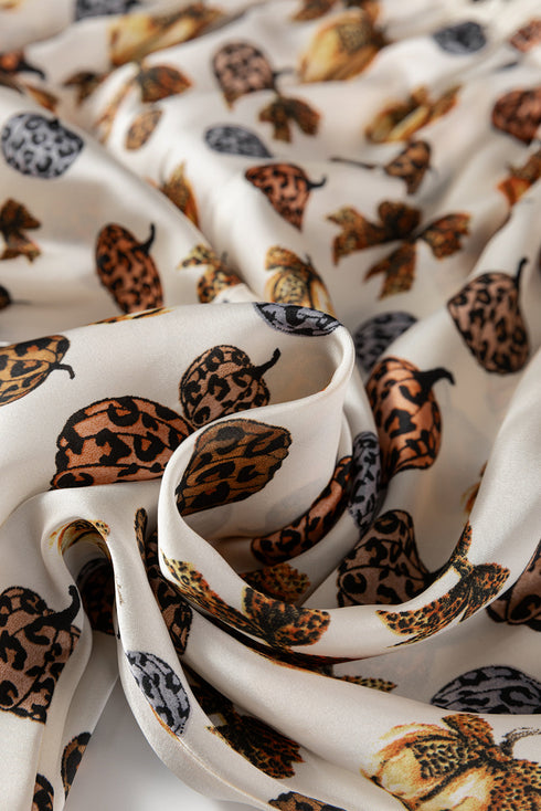 Leopard Pumpkin Print Satin Long Sleeve Pajama Set