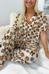 Leopard Pumpkin Satin Piped Button Front Two Piece Sleepwear