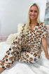 Leopard Pumpkin Satin Piped Button Front Two Piece Sleepwear