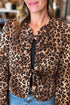 Leopard Quilted Double Tie Front Round Neck Jacket