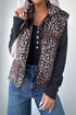 Leopard Quilted Full Zip Stand Collar Puffer Vest