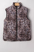 Leopard Quilted Full Zip Stand Collar Puffer Vest