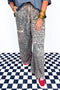 Leopard Raw Edge Patch Pocket Drawstring Wide Leg Pants