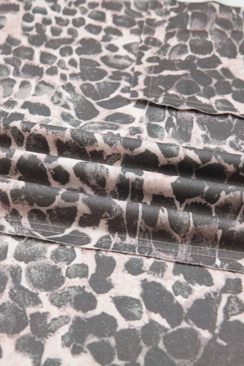 Leopard Raw Edge Patch Pocket Drawstring Wide Leg Pants