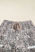 Leopard Raw Edge Patch Pocket Drawstring Wide Leg Pants