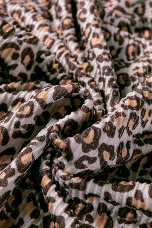 Leopard Ribbed Long Sleeve Pullover Drawstring Shorts Short Set