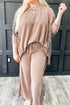 Leopard Ribbed Patchwork Long Sleeve Top Loose Pant Set