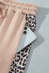 Leopard Ribbed Patchwork Long Sleeve Top Loose Pant Set
