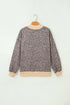 Leopard Ribbed Trimmed Mock Neck Tunic Sweatshirt
