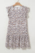 Leopard Ruffled Flutter Sleeve Keyhole Back Mini Dress