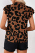 Leopard Ruffled Flutter Sleeve Split Neck Blouse