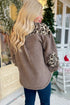 Leopard Sherpa Fleece Collared Button Up Flap Pocket Jacket