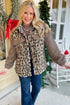 Leopard Sherpa Fleece Collared Button Up Flap Pocket Jacket