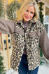 Leopard Sherpa Fleece Collared Button Up Flap Pocket Jacket