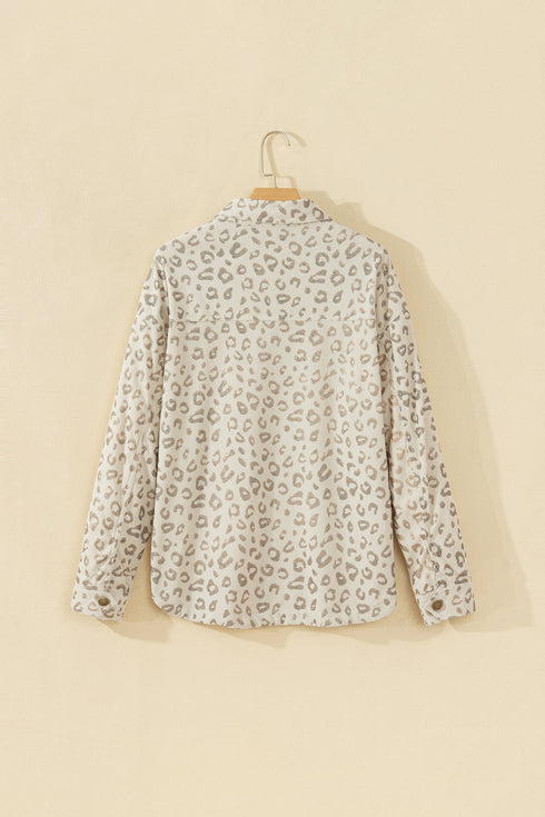 Leopard Shirt Collar Long Sleeve Regular Fit Jacket