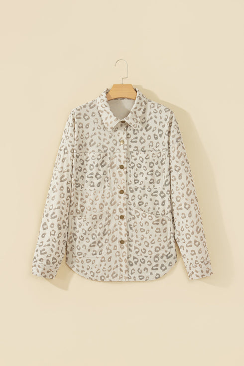 Leopard Shirt Collar Long Sleeve Regular Fit Jacket