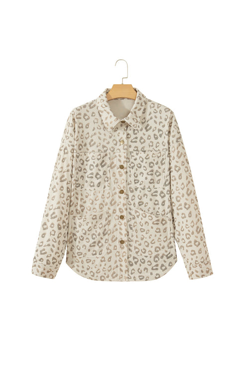 Leopard Shirt Collar Long Sleeve Regular Fit Jacket