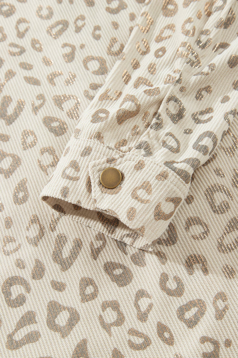 Leopard Shirt Collar Long Sleeve Regular Fit Jacket