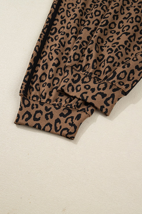 Leopard Side Stripe Pullover Drawstring Jogger Pant Set