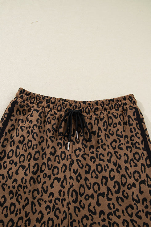 Leopard Side Stripe Pullover Drawstring Jogger Pant Set