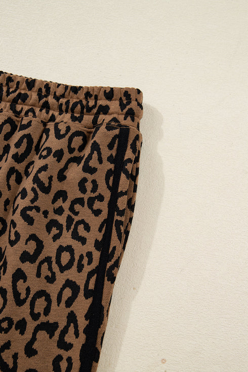 Leopard Side Stripe Pullover Drawstring Jogger Pant Set