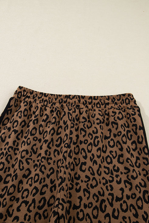 Leopard Side Stripe Pullover Drawstring Jogger Pant Set