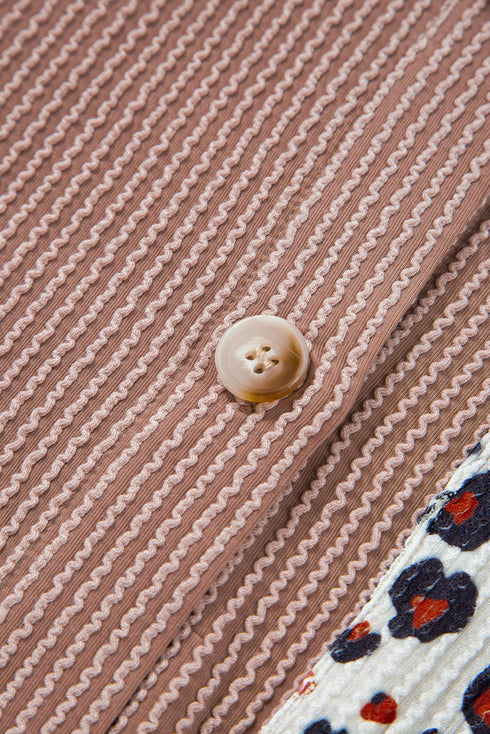 Leopard Sleeve Contrast Chest Pockets Corded Drop Shoulder Shirt Jacket