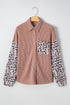 Leopard Sleeve Contrast Chest Pockets Corded Drop Shoulder Shirt Jacket